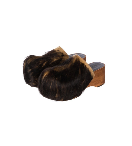 HAIRY WOOD CLOGS MULTI BROWN