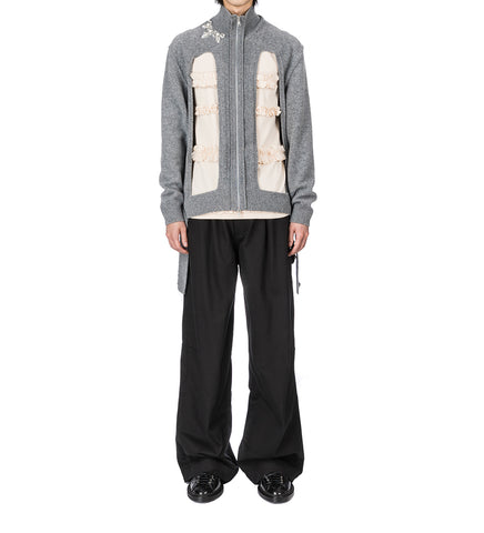 ZIP UP CUT OUT WINDOW CARDIGAN PEBBLE/PEARL/CLEAR