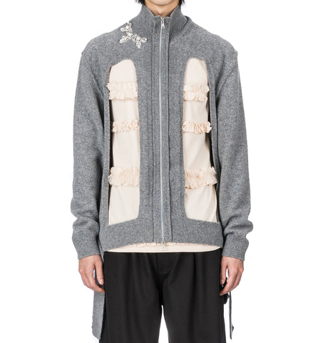 ZIP UP CUT OUT WINDOW CARDIGAN PEBBLE/PEARL/CLEAR
