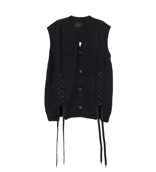 MERINO LACE UP HEM VEST BLACK