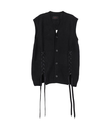 MERINO LACE UP HEM VEST BLACK