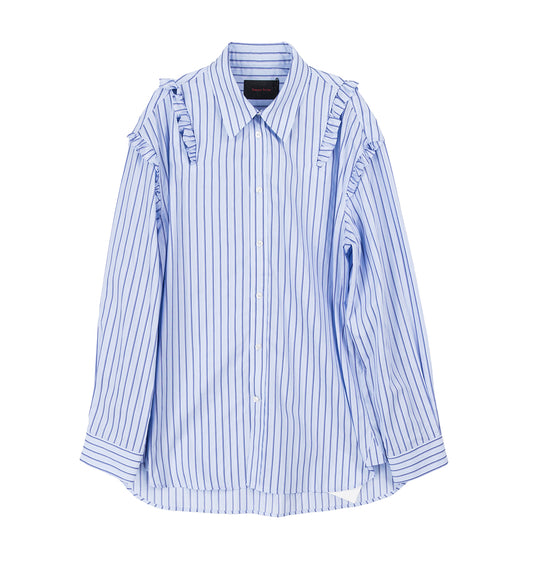 DOUBLE RUFFLE SLASH EASY SHIRT PALE BLUE
