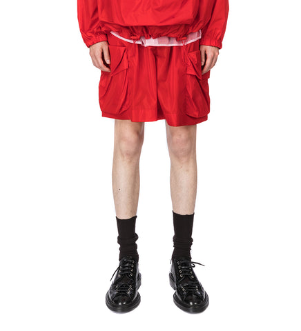 CARGO FLAP POCKET DRAWSTRING SHORTS RED