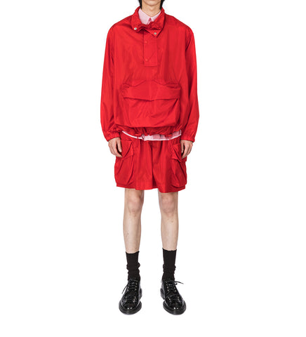 CARGO FLAP POCKET DETAIL CAGOULE W/DAISY EMB RED