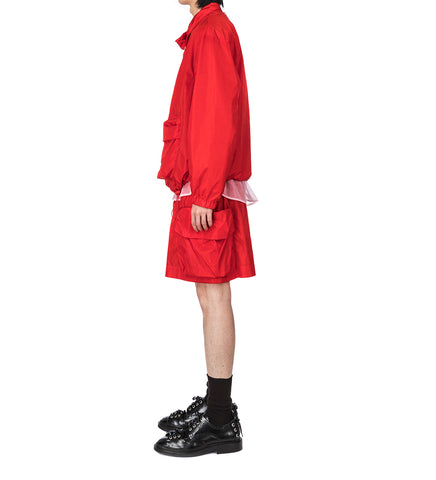 CARGO FLAP POCKET DETAIL CAGOULE W/DAISY EMB RED