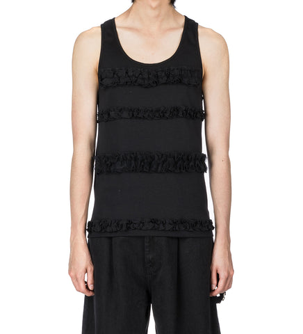 RUFFLE FRILL TANK TOP BLACK