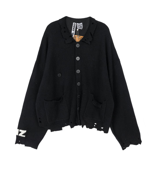 DISTRESSED CARDIGAN BLACK
