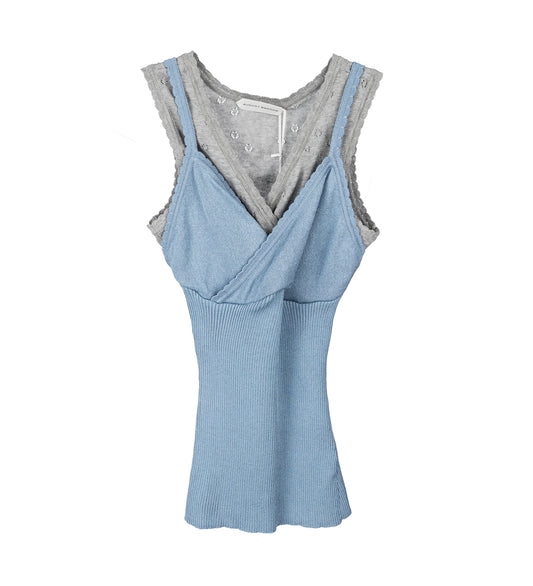 DOUBLE CAMISOLE BLUE AND SILVER