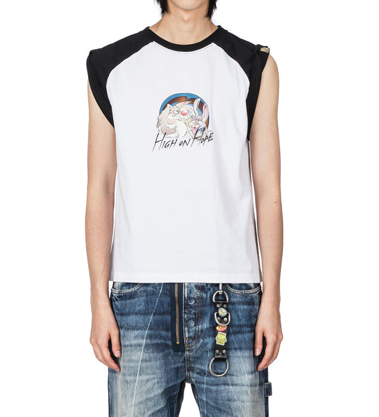 TWIST SLEEVE VEST WHITE AND BLACK