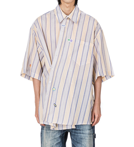 BOXY WRAP SHIRT YELLOW/BLUE STRIPE
