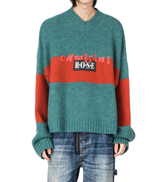 OVERSIZED V-NECK JUMPER GREEN RUST
