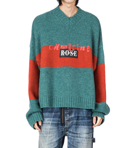 OVERSIZED V-NECK JUMPER GREEN RUST