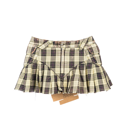 UPCYCLED TREATED PLEATED MOTO SKIRT BEIGE/BLACK