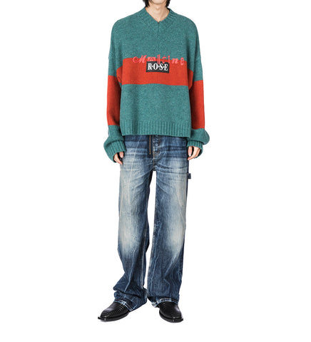 OVERSIZED V-NECK JUMPER GREEN RUST