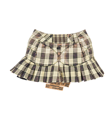 UPCYCLED TREATED PLEATED MOTO SKIRT BEIGE/BLACK