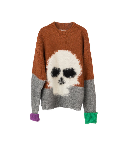 MOHAIR SKULL INTARSIA SWEATER BROWN