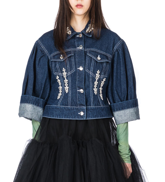 SCULPTED CROPPED DENIM JACKET INDIGO/CLEAR
