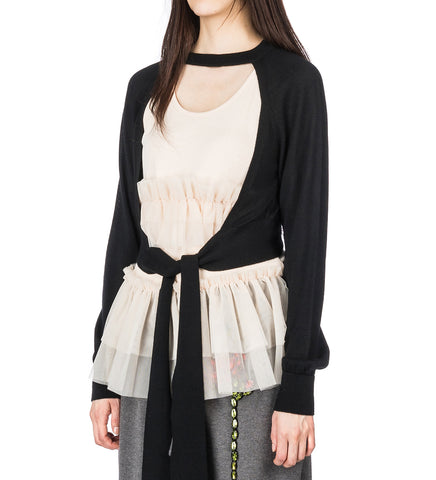 CROPPED CUT OUT WINDOW JUMPER TIE TAIL BLACK