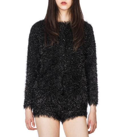 TINSEL KNIT SWEATER JACKET BLACK