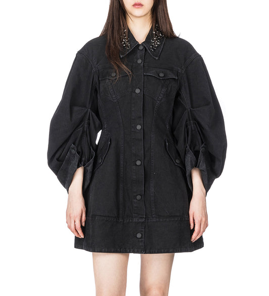 SCULPTED SHORT DENIM COAT BLACK/JET