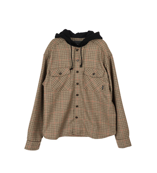 HOODED WOOL COMBO OVERSHIRT BROWN