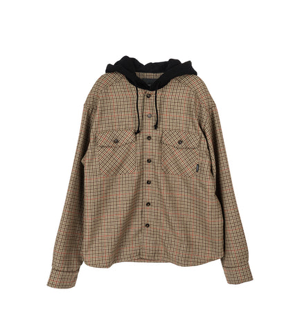 HOODED WOOL COMBO OVERSHIRT BROWN