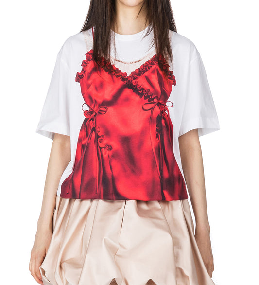 NEGLIGEE TROMPE L'OEIL PRINT SHORT SLEEVE T-SHIRT WHITE