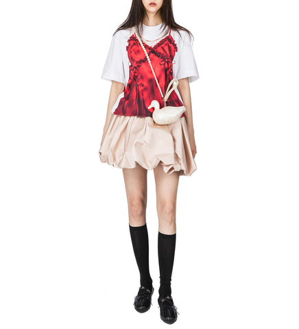 NEGLIGEE TROMPE L'OEIL PRINT SHORT SLEEVE T-SHIRT WHITE