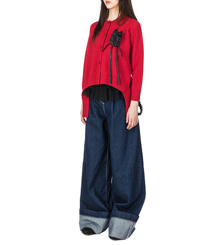 OPEN BACK LONG SLEEVE CARDIGAN W/TIE TAIL RED