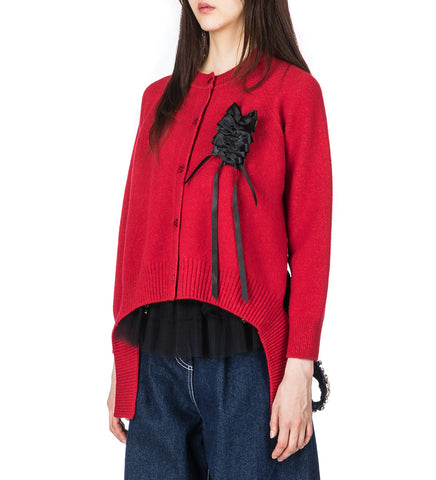 OPEN BACK LONG SLEEVE CARDIGAN W/TIE TAIL RED