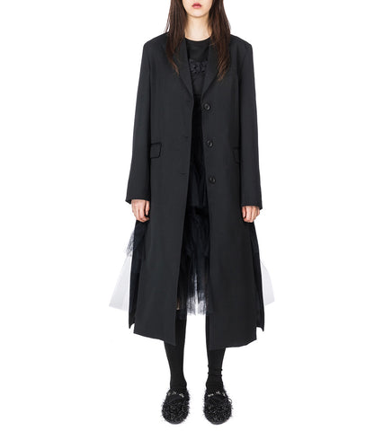 CUT OUT BOW DETAIL LONG TAILORED COAT W/SLITS BLACK