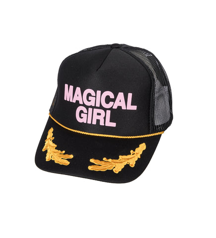 EMBROIDERED TRUCKER HAT PINK MAGICAL GIRL BLACK