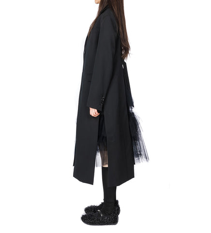 CUT OUT BOW DETAIL LONG TAILORED COAT W/SLITS BLACK