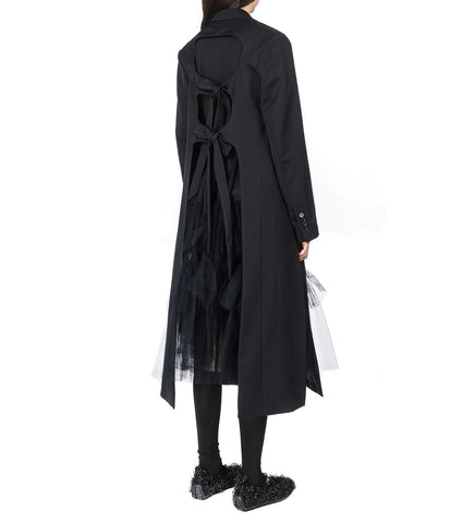 CUT OUT BOW DETAIL LONG TAILORED COAT W/SLITS BLACK