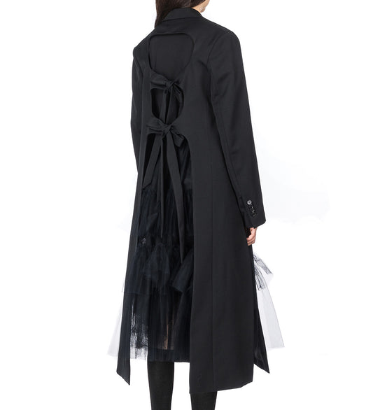 CUT OUT BOW DETAIL LONG TAILORED COAT W/SLITS BLACK