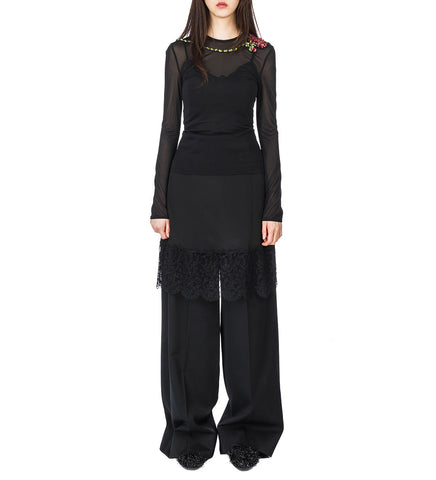 SHEER FITTED BALLET MESH TOP BLACK/RED MULTI