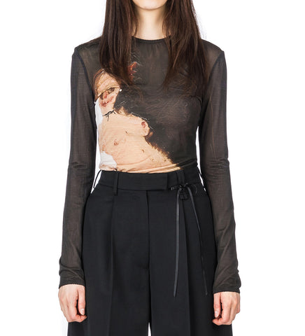 GENIEVE FIGGIS PRINT FITTED BALLET MESH TOP BLACK