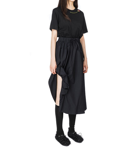 ELASTICATED GATHERED SLIT DETAIL SKIRT BLACK