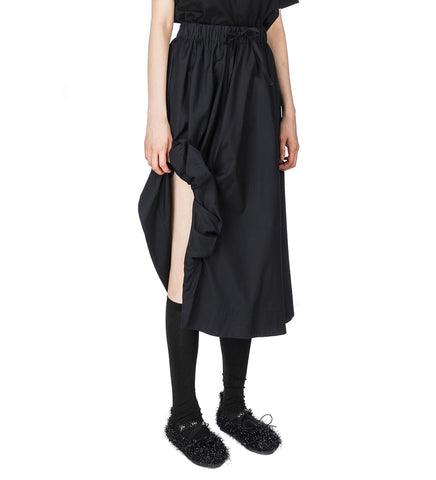 ELASTICATED GATHERED SLIT DETAIL SKIRT BLACK
