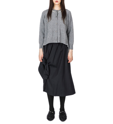OPEN BACK LONG SLEEVE CARDIGAN W/TIE&EMB TAI PEBBLE/PEARL