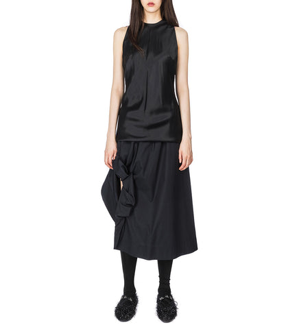 ELASTICATED GATHERED SLIT DETAIL SKIRT BLACK