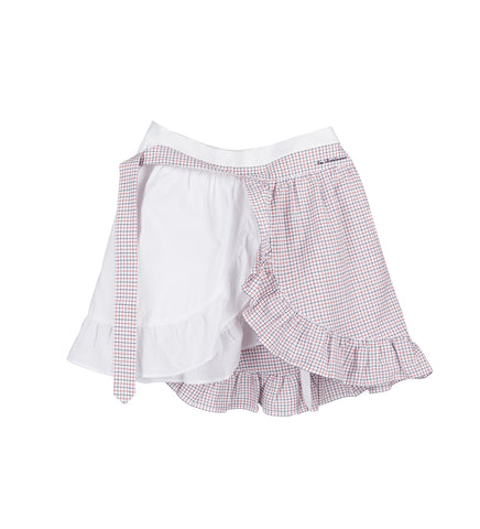 APRON MIDI SKIRT RED CHECK/WHITE