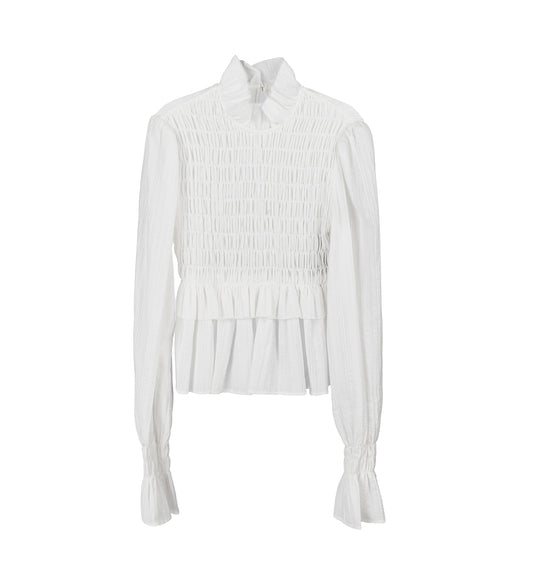 SASA LONG SLEEVE RUFFLED TOP NATURAL WHITE