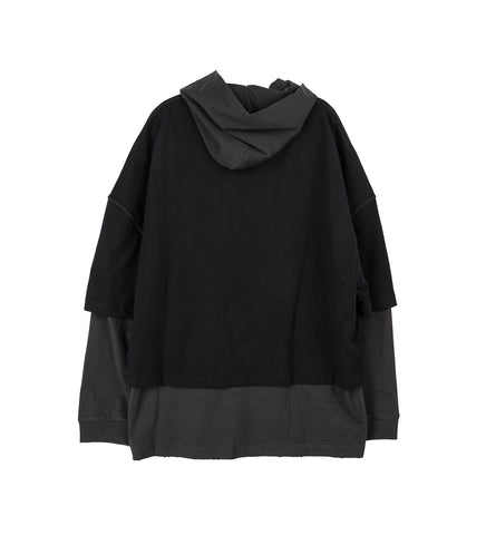 HOODED TEE OVERLAPPED BLACK
