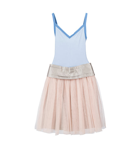 SINGLET PROM DRESS BLUE/PEACH/GREY
