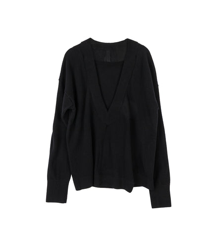 BIENVILLE DOUBLE COLLAR V-NECK SWEATER BLACK