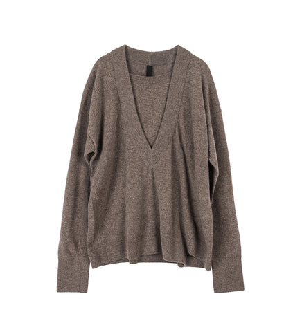 BIENVILLE DOUBLE COLLAR V-NECK SWEATER VIZON