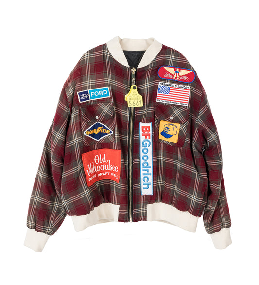 FLANNEL PATCHWORK BOMBER ASSORTED RED PLAID