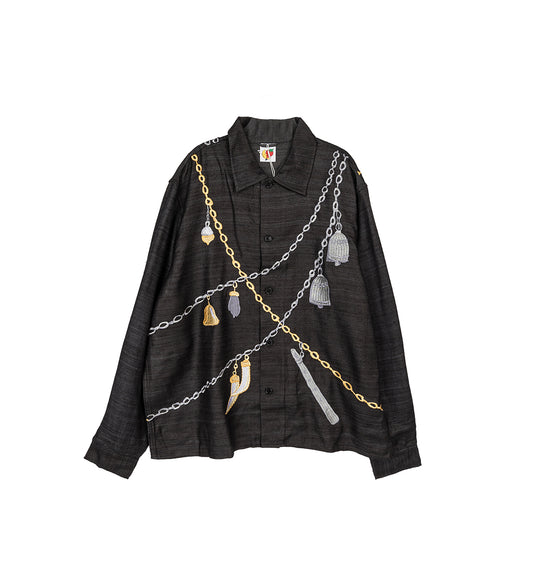 CHAIN EMBROIDERED SHIRT BLACK