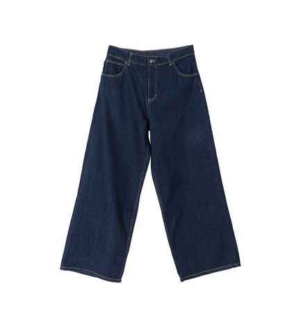 WIDE LEG JEAN WITH KNIT PATCH BLUE
